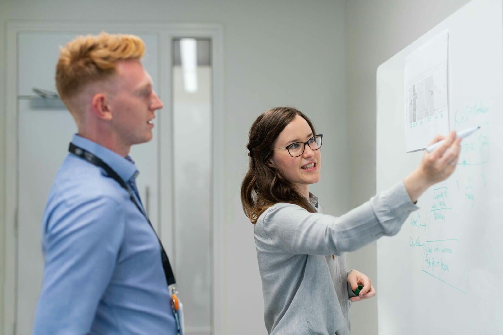 Women pointing at a board looking for opportunities to adapt