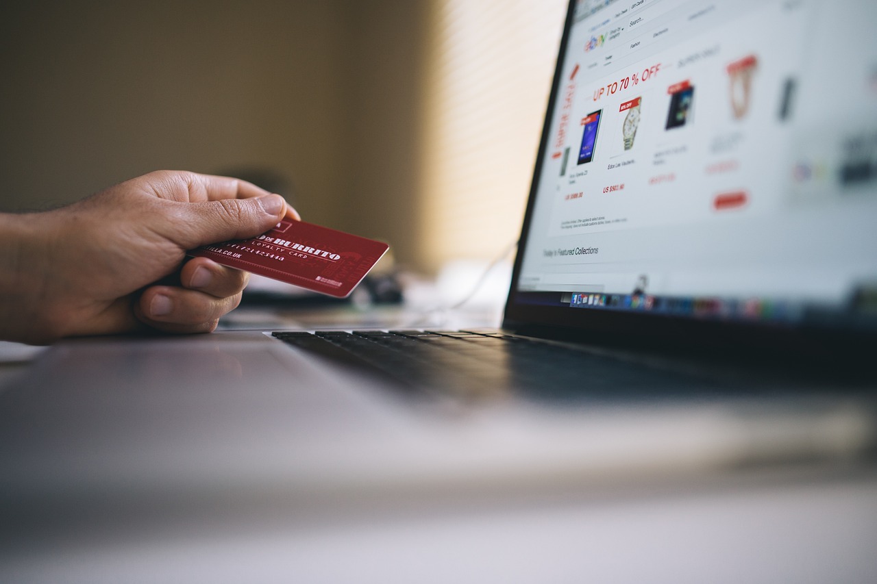Man using his card to make an online payment
